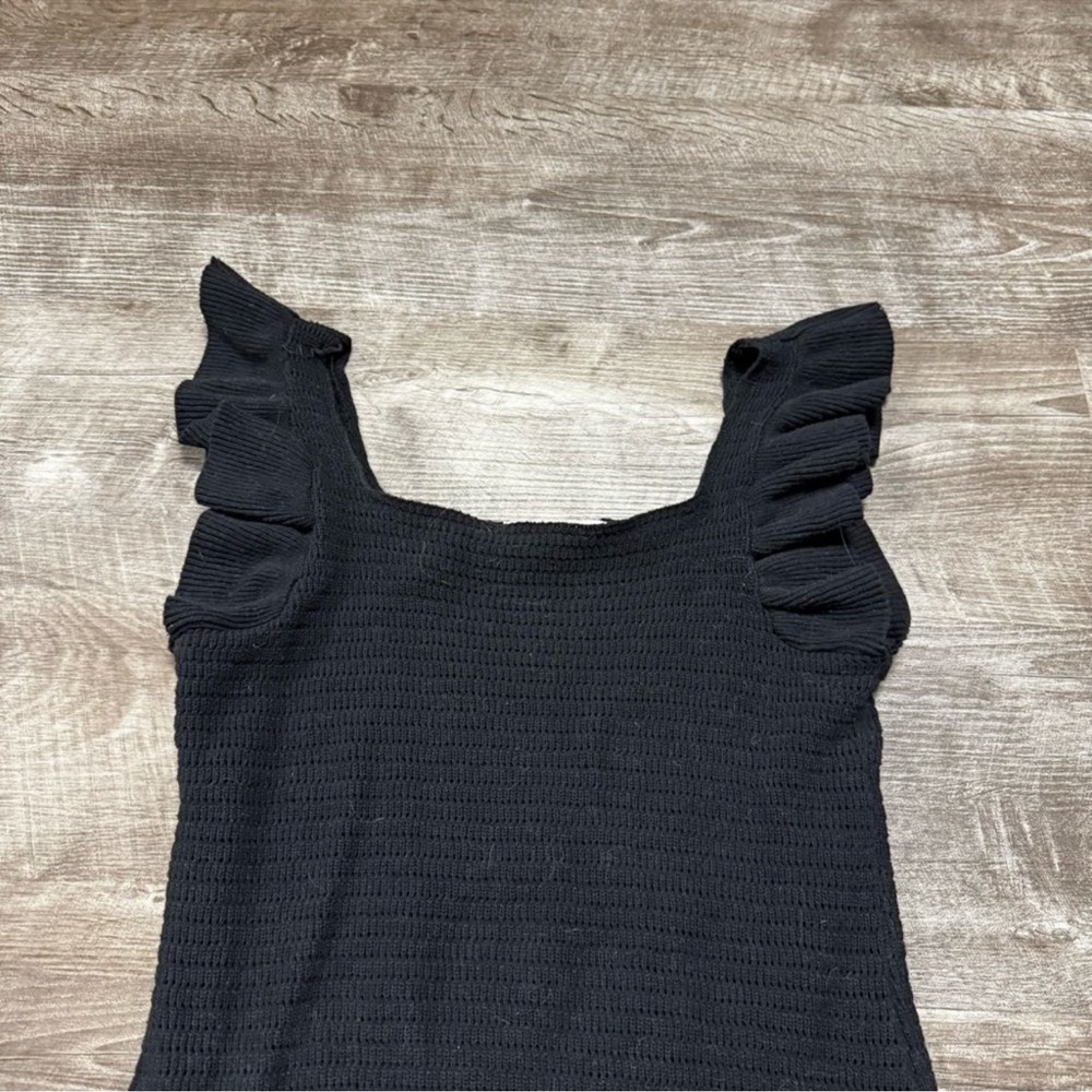 Anthropologie Black Knit Crochet Ruffle Sleeve Mini Dress - Picture 3 of 8